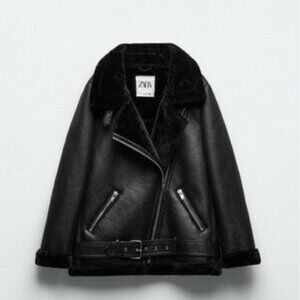 NWT Zara Faux Leather Aviator Jacket - Black Large